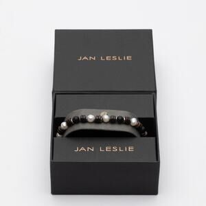 Jan Leslie Cultured Freshwater Pearl, Onyx, Wood & Sterling Stretch Bracelet